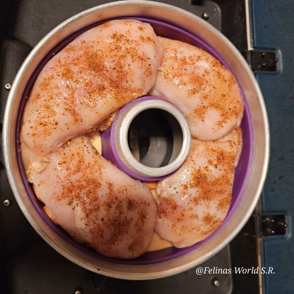 h&auml;hnchen mit Kartoffeln und M&ouml;hren in Frischk&auml;se-Tomaten-So&szlig;e